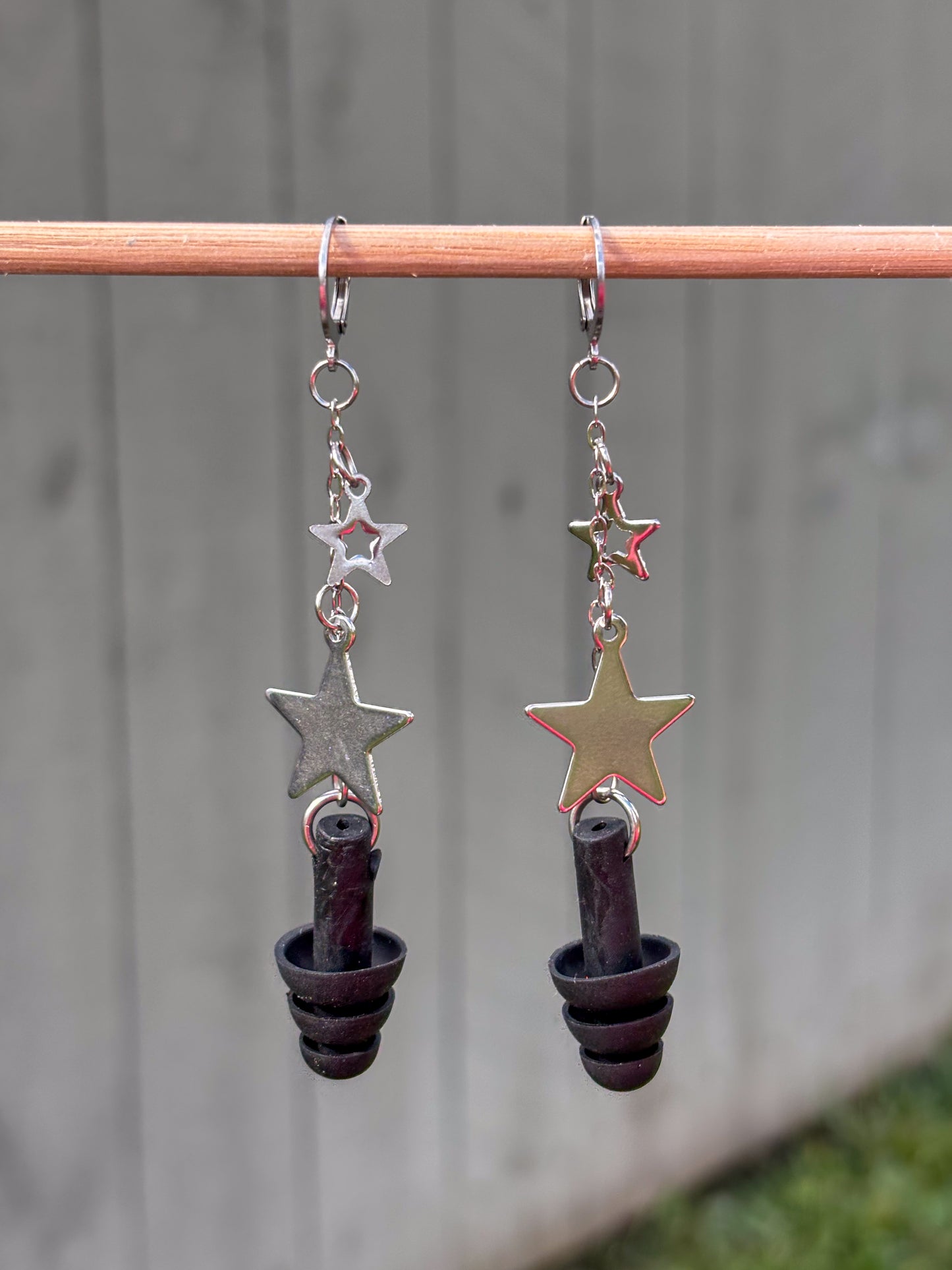 Silver Stars Earplug Earrings