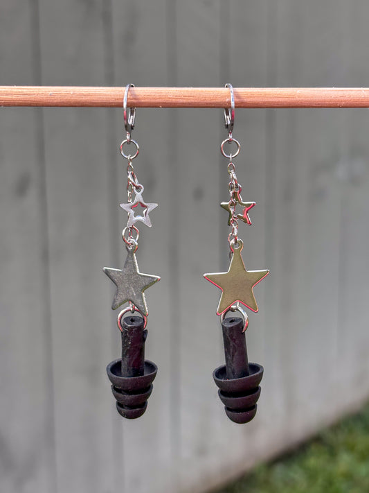 Silver Stars Earplug Earrings