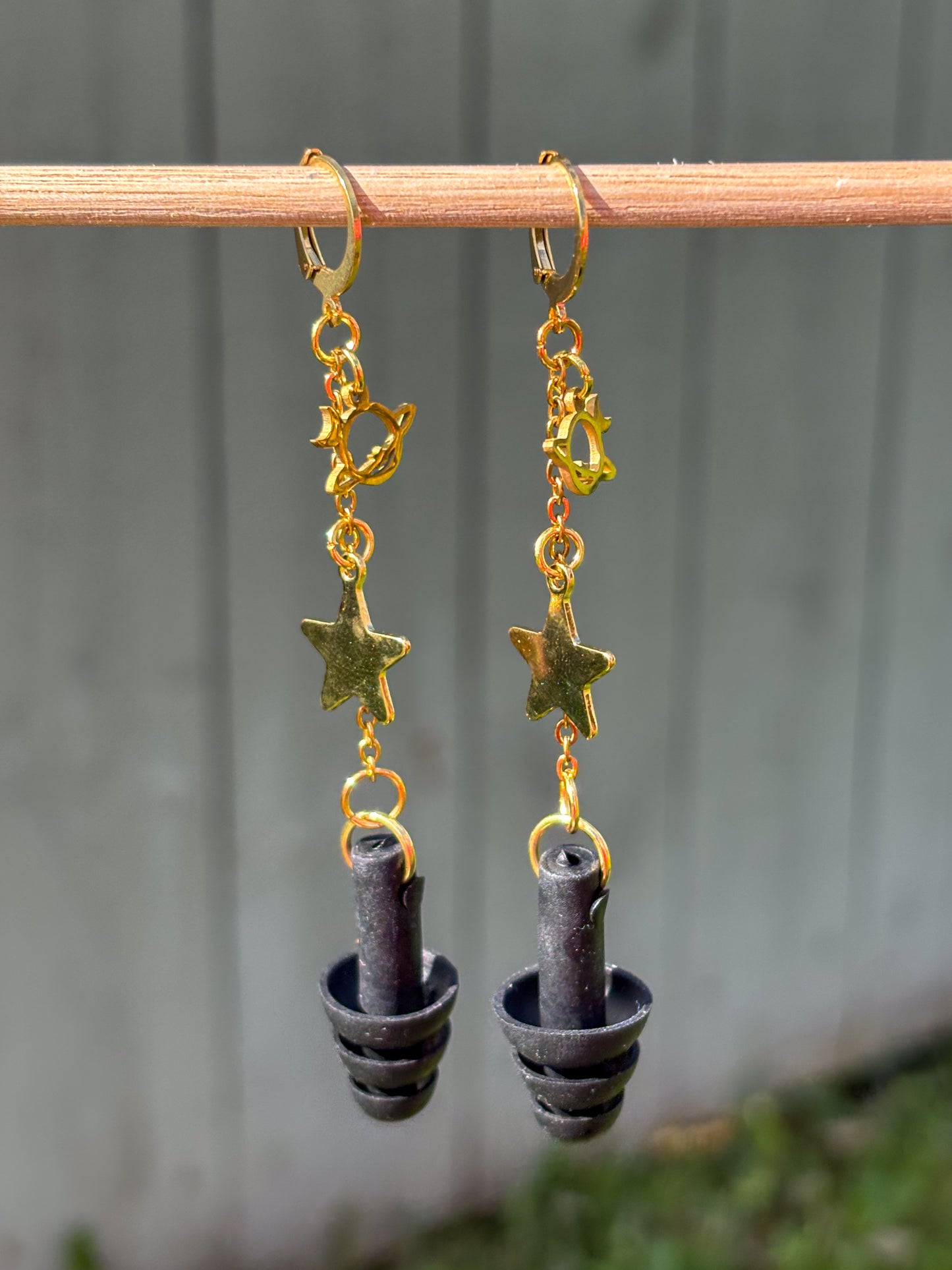 Gold Star Planet Earplug Earrings