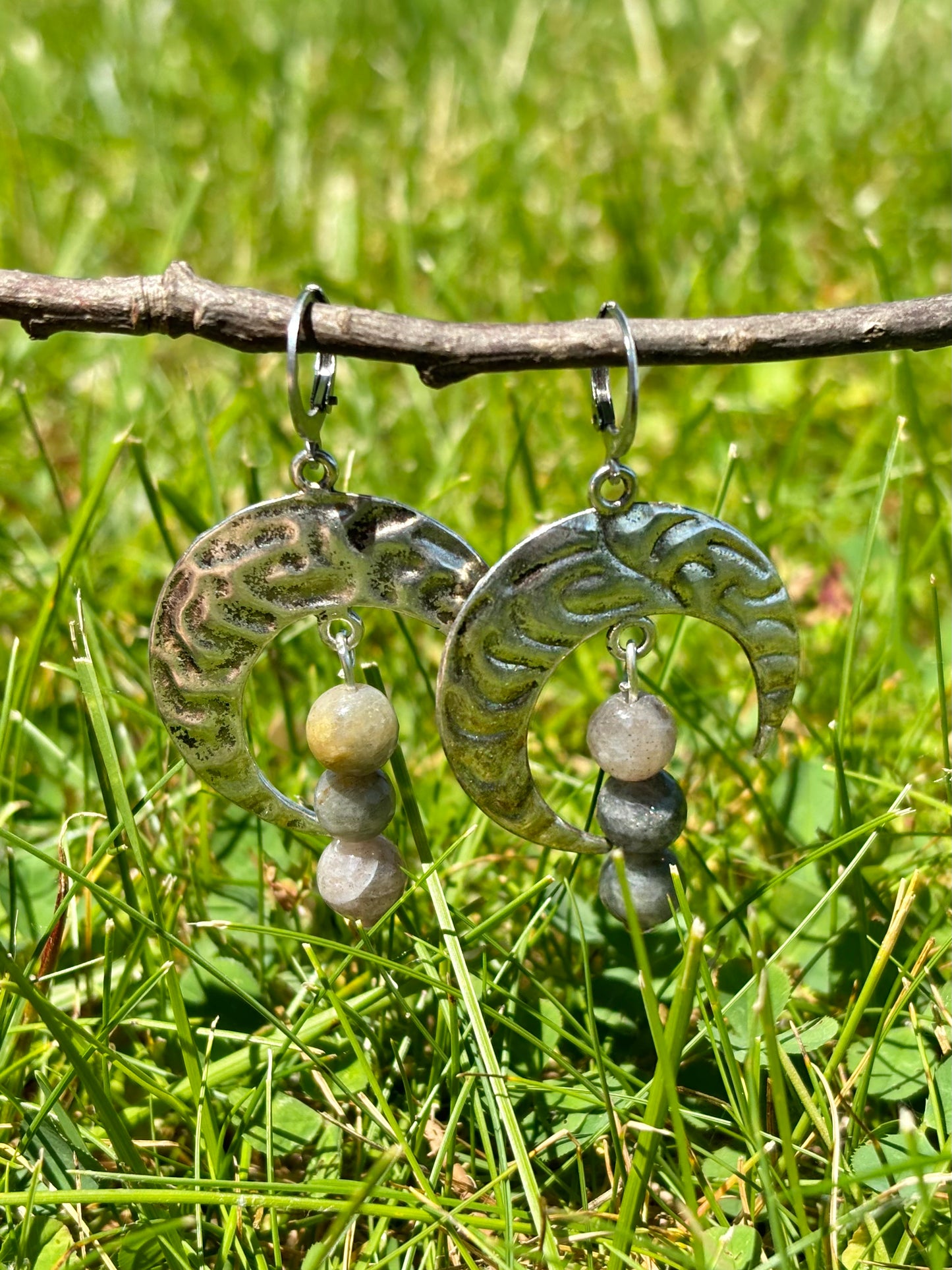 Moon Drop Labradorite Crystal Beaded Dangle Earrings