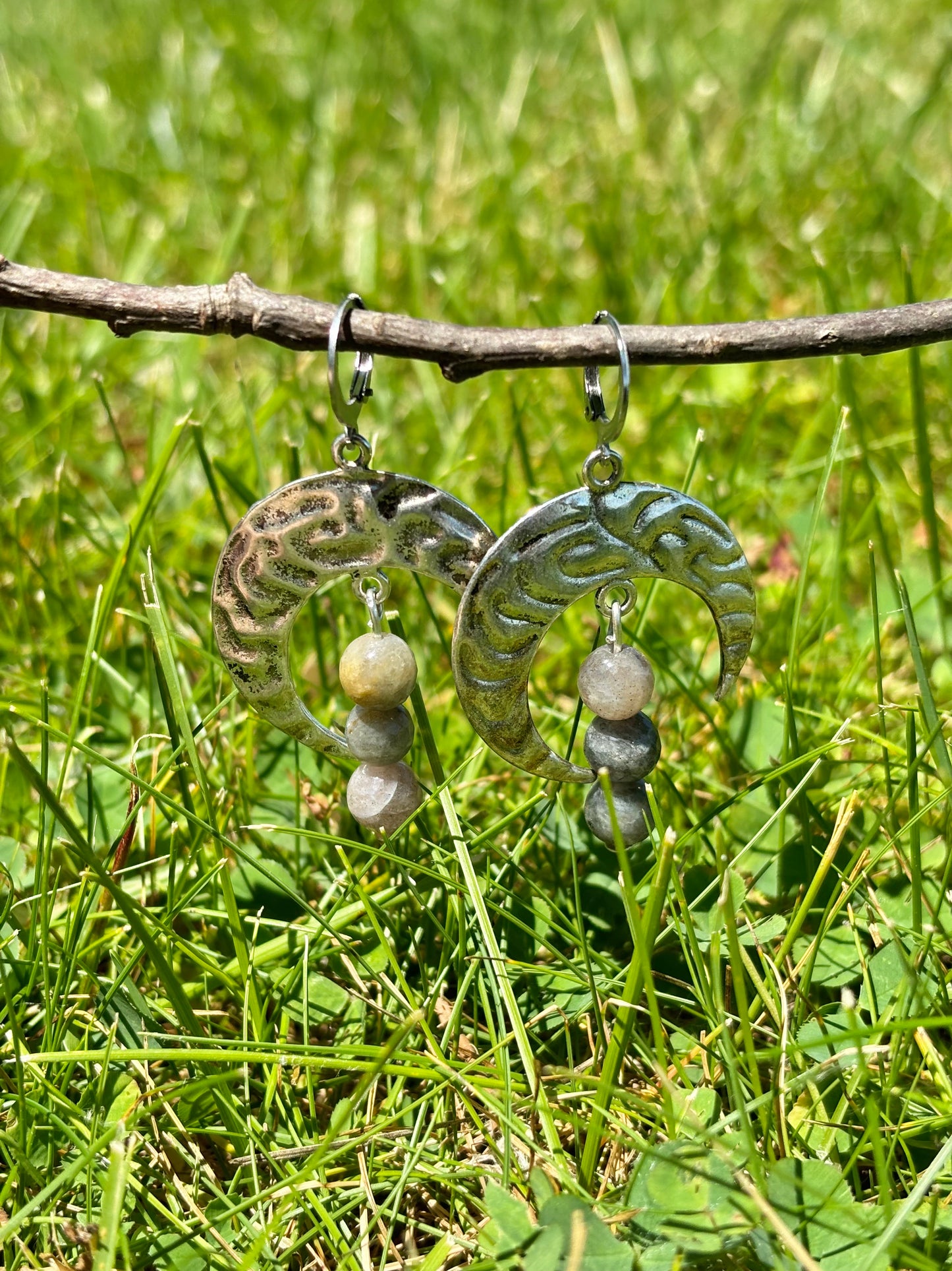 Moon Drop Labradorite Crystal Beaded Dangle Earrings