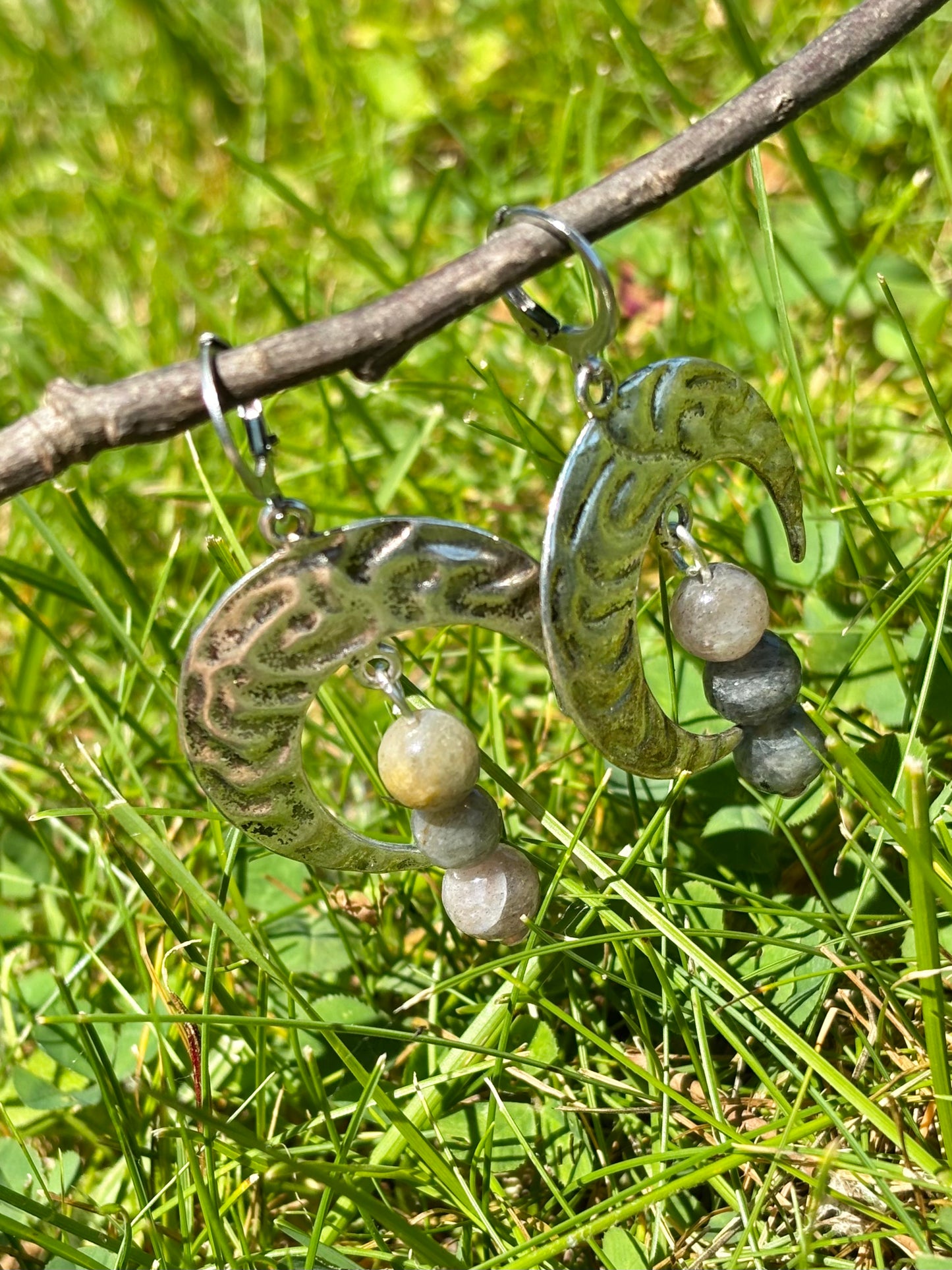 Moon Drop Labradorite Crystal Beaded Dangle Earrings