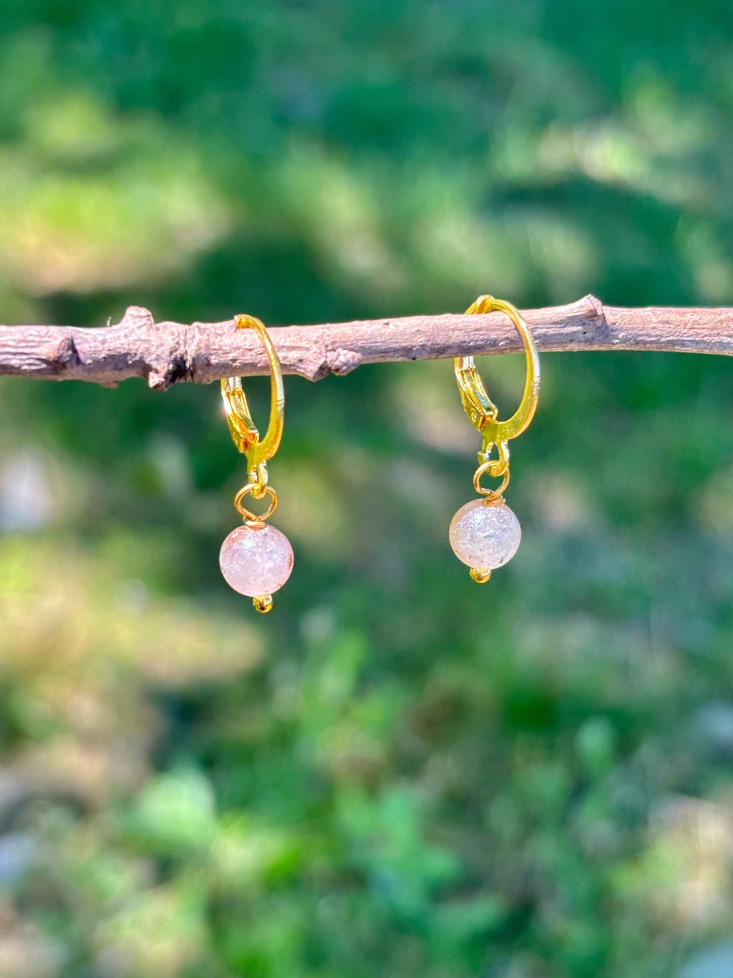 Peach Aventurine Little Dangle Gold Earrings