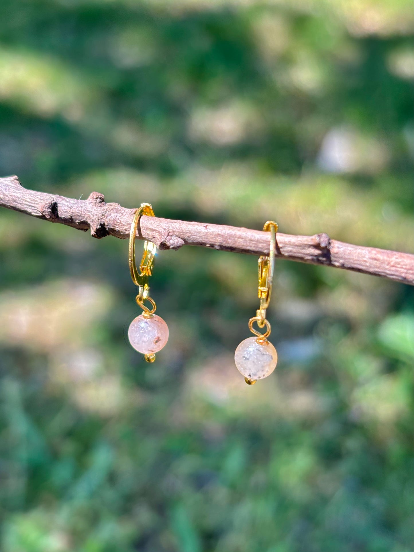 Peach Aventurine Little Dangle Gold Earrings