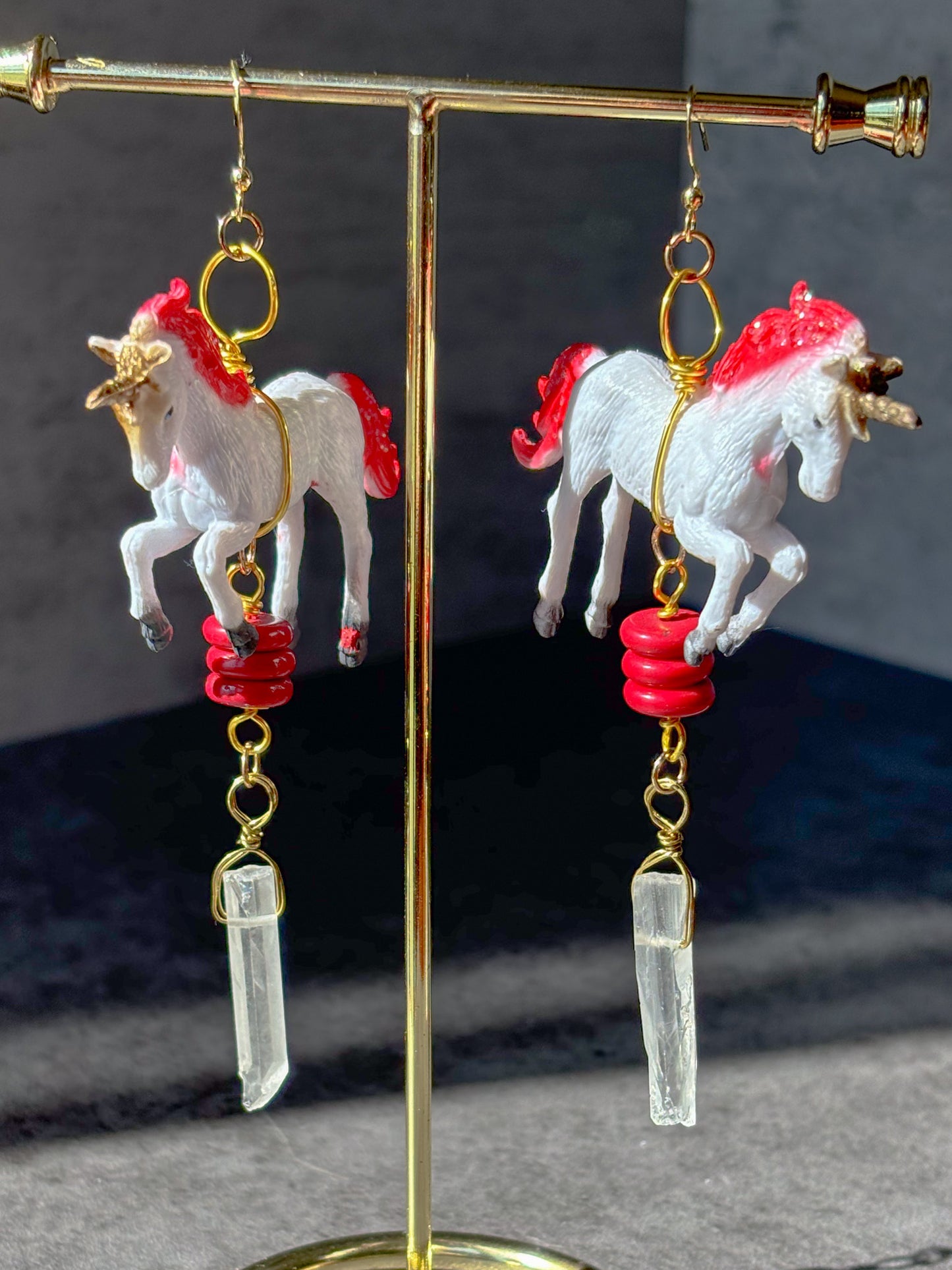 Red Jasper Quartz Unicorn Earrings