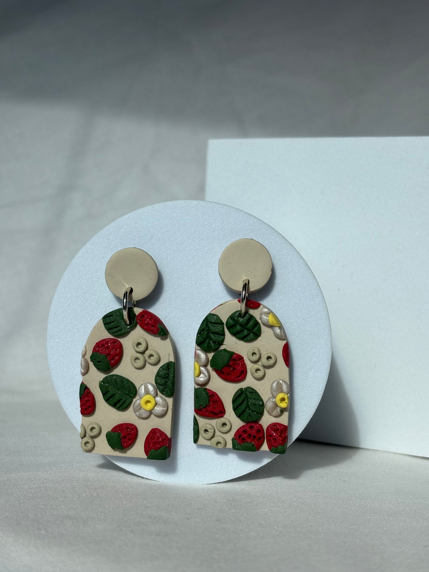 Strawberries, Flowers, Daisies Handmade Polymer Clay Dangle Stud Earrings