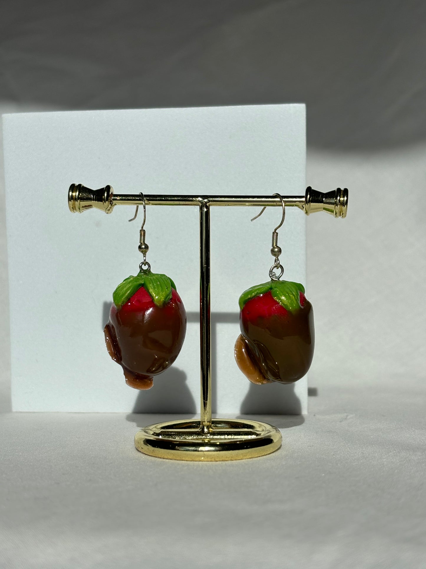 Chocolate Covered Strawberries Resin Polymer Clay Dangle Earrings
