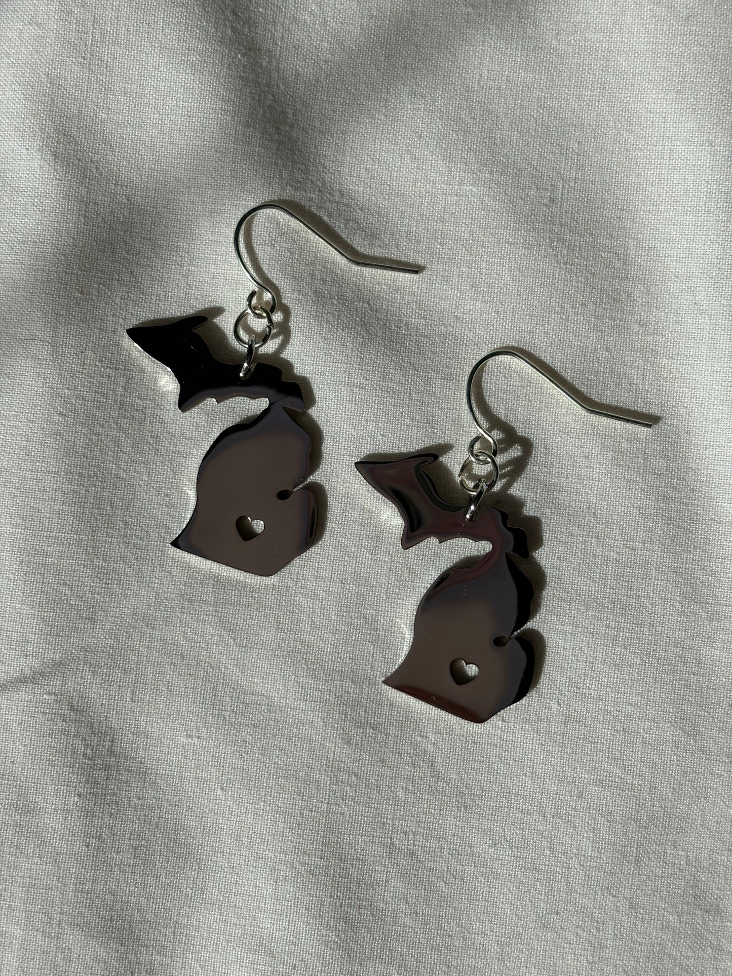 Michigan Heart Silver Charm Dangle Earrings