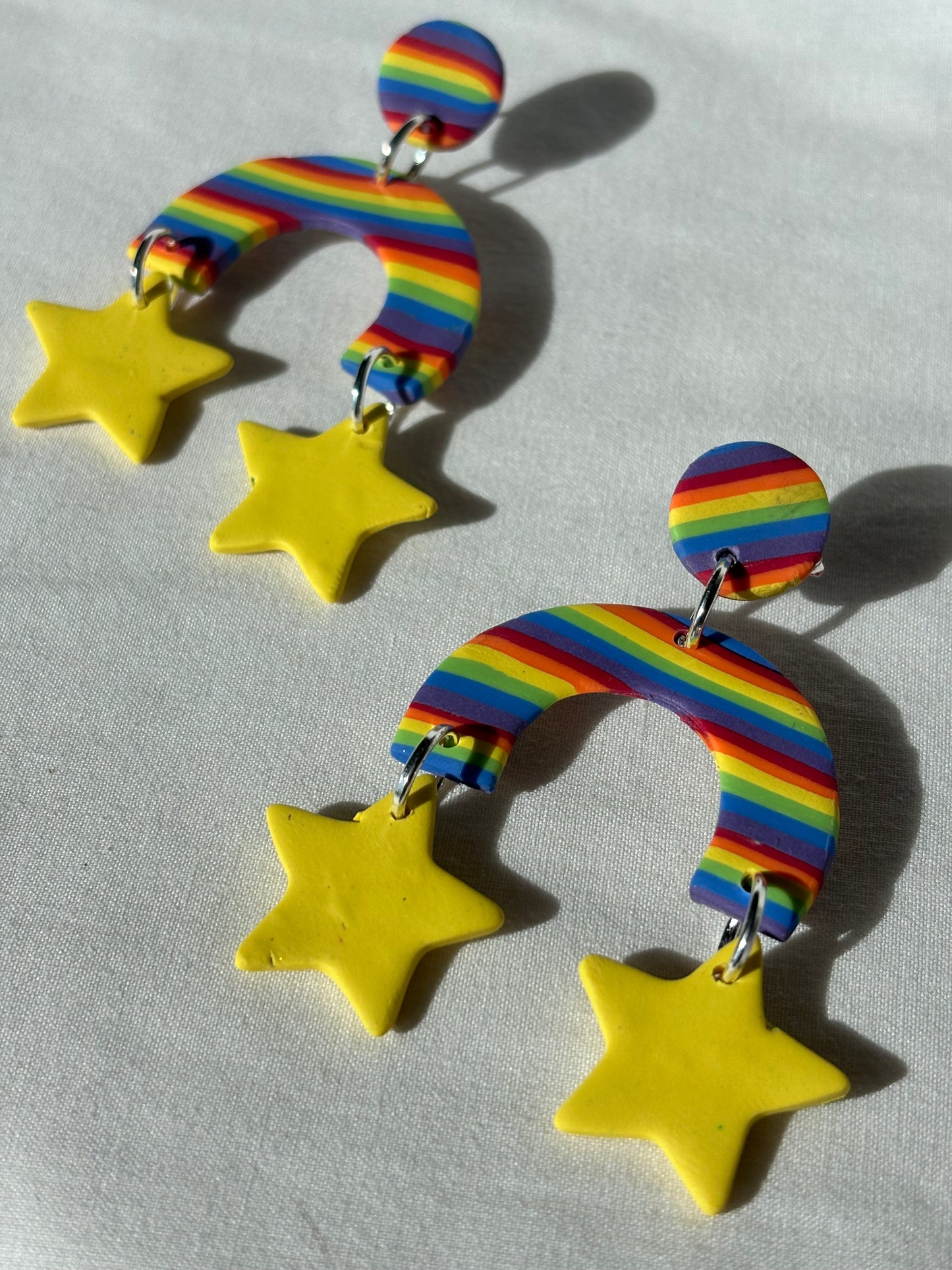 Rainbow Gay Colorful Stripes Stars Handmade Polymer Clay Dangle Earrings