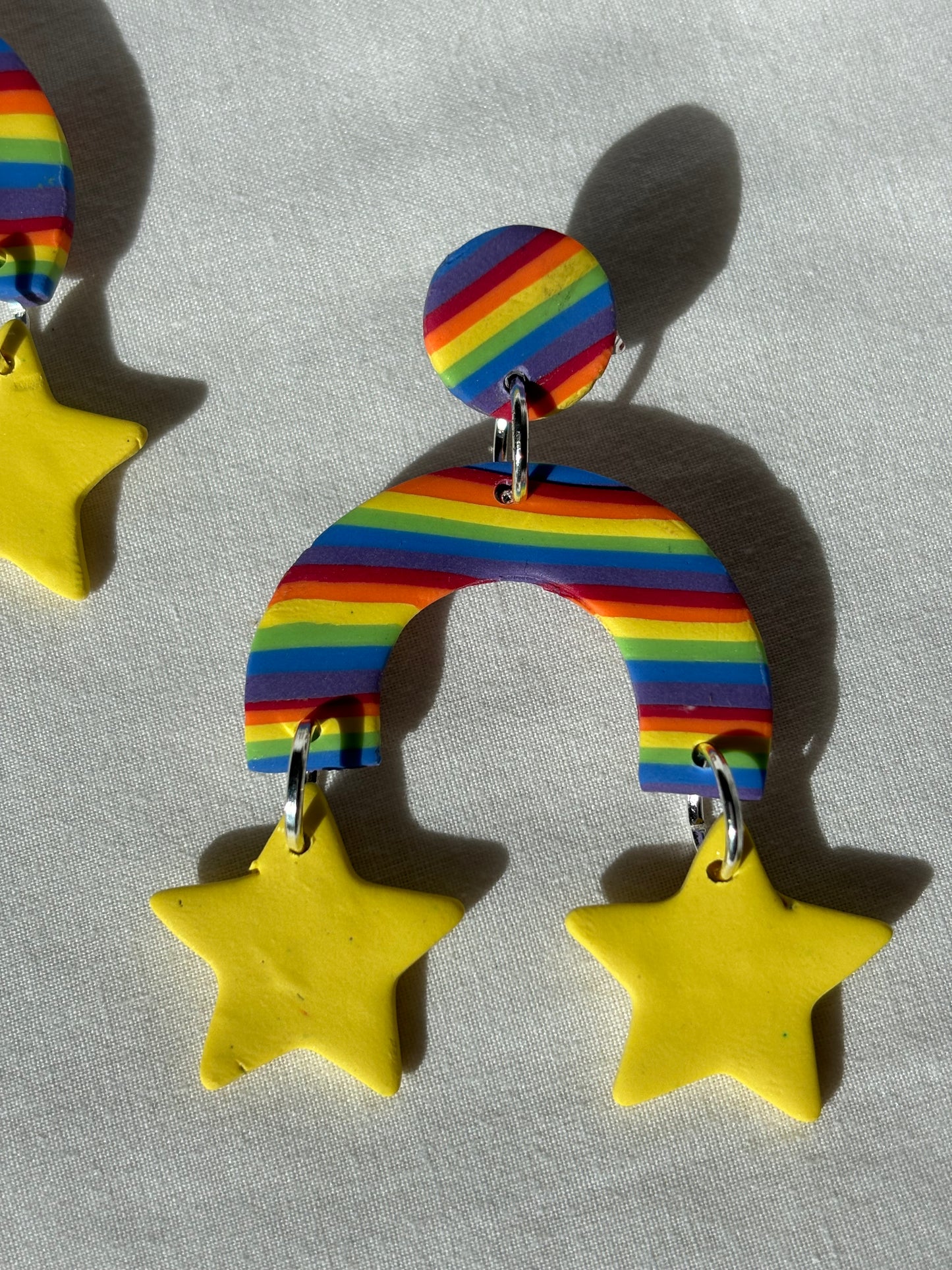 Rainbow Gay Colorful Stripes Stars Handmade Polymer Clay Dangle Earrings