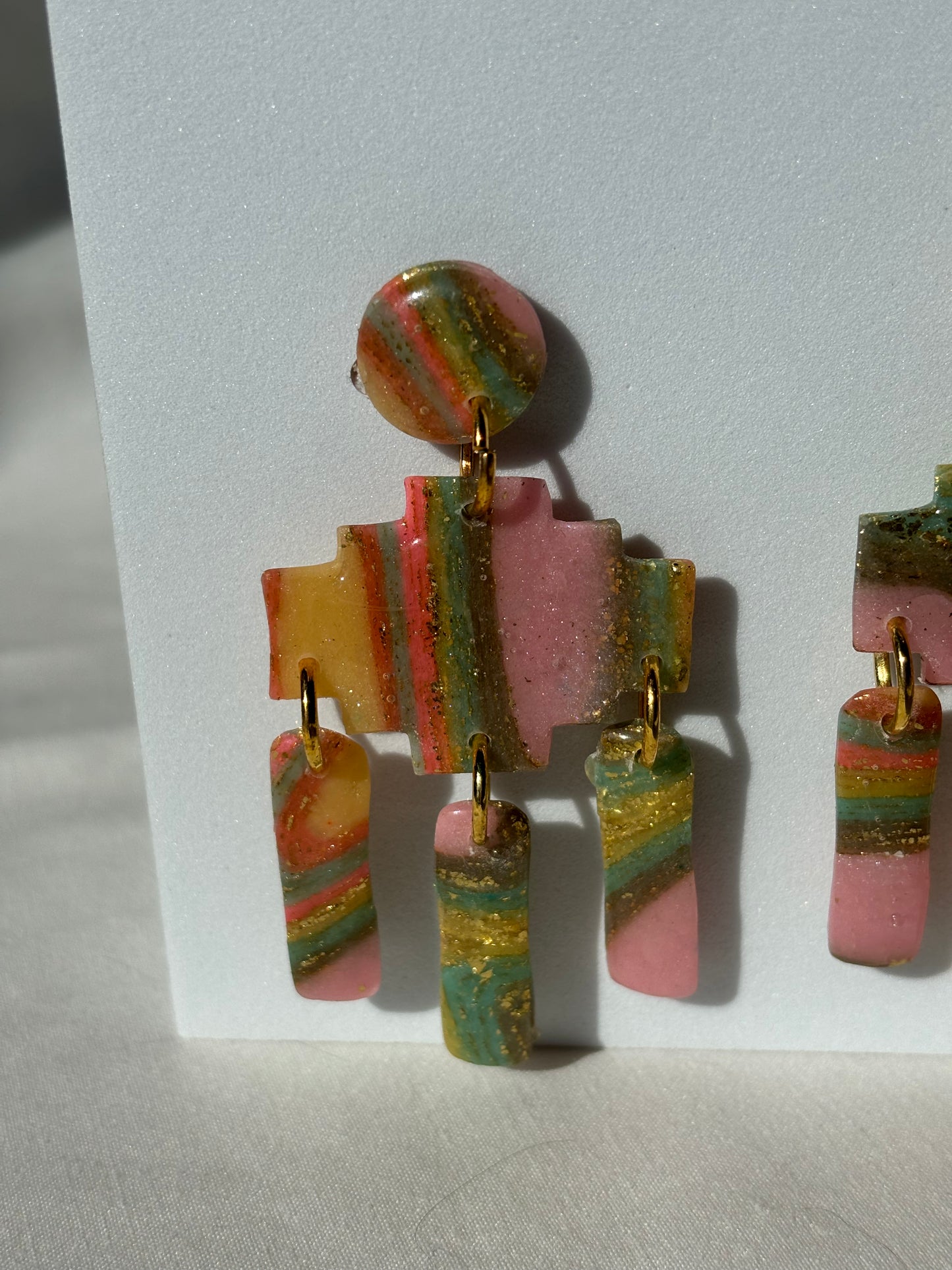 Multicolor Geometric Stacked Dangle Polymer Clay Earrings