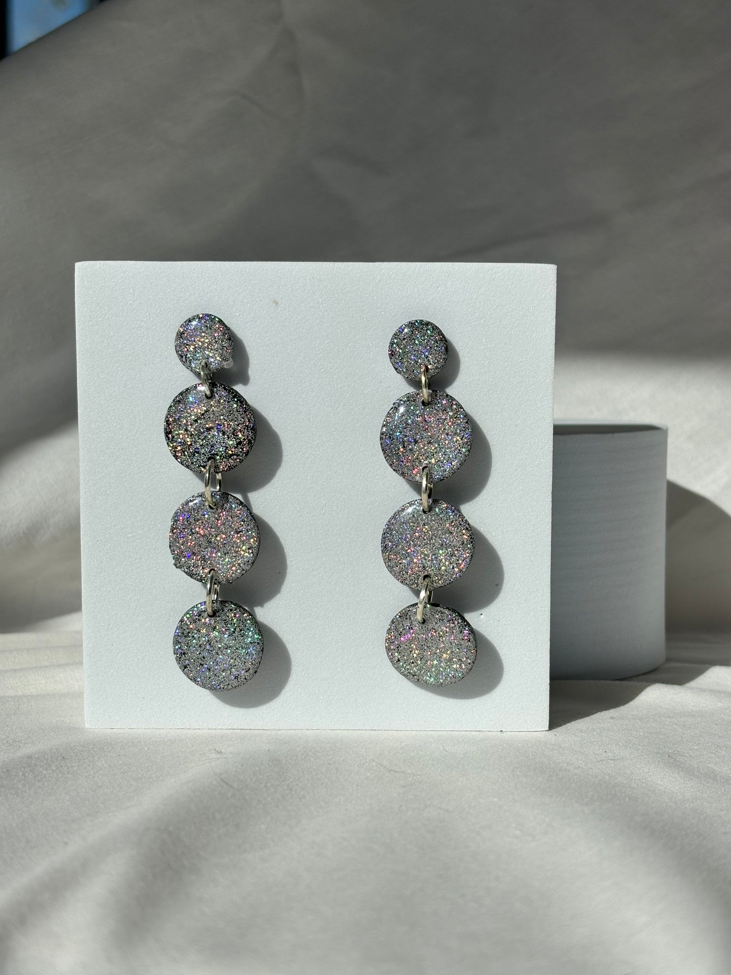 Stacked Circle Holographic Glitter Sparkle Polymer Clay Stud Dangle Earrings