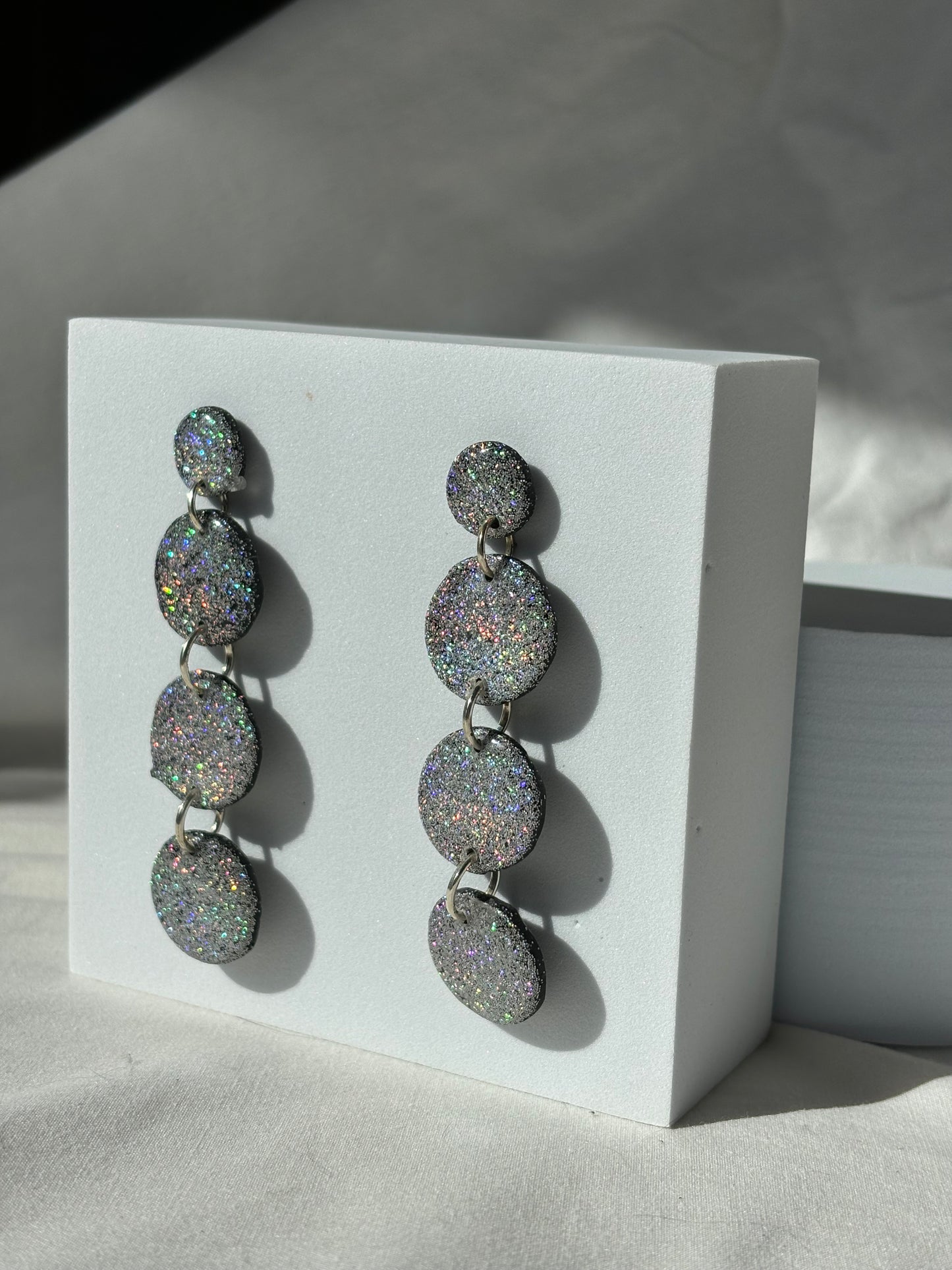 Stacked Circle Holographic Glitter Sparkle Polymer Clay Stud Dangle Earrings