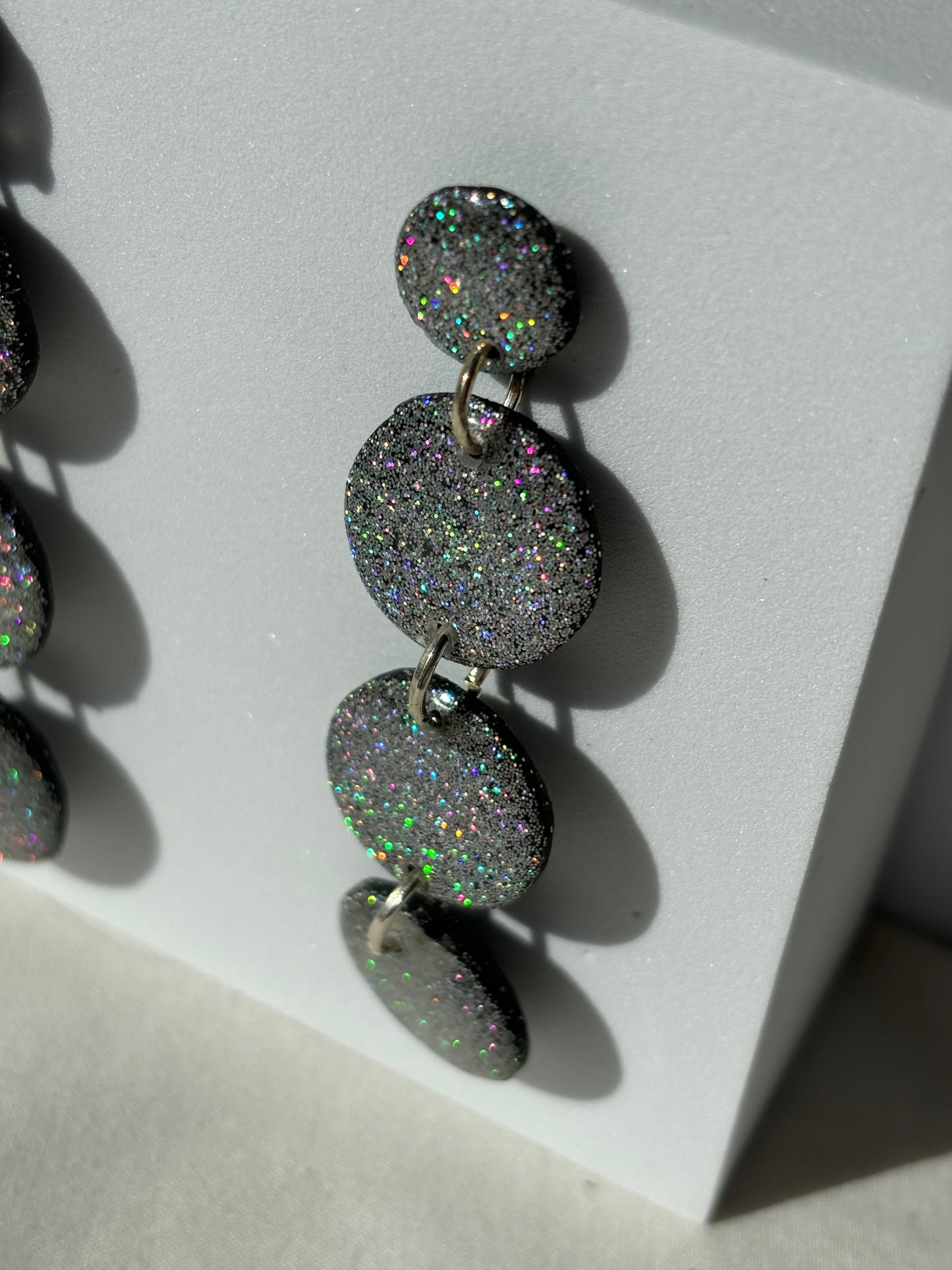 Stacked Circle Holographic Glitter Sparkle Polymer Clay Stud Dangle Earrings