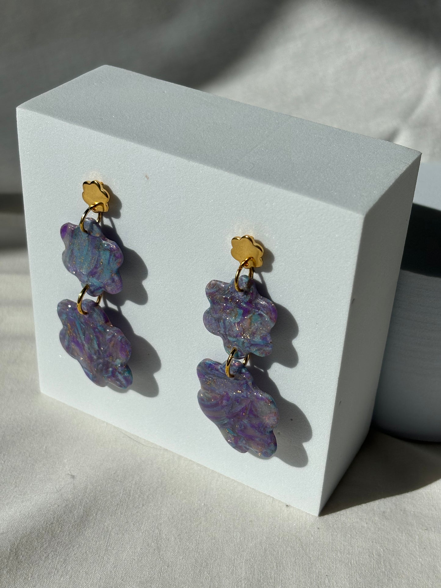 Blue Purple Swirl Transparent Colorful Polymer Clay Stud Earrings