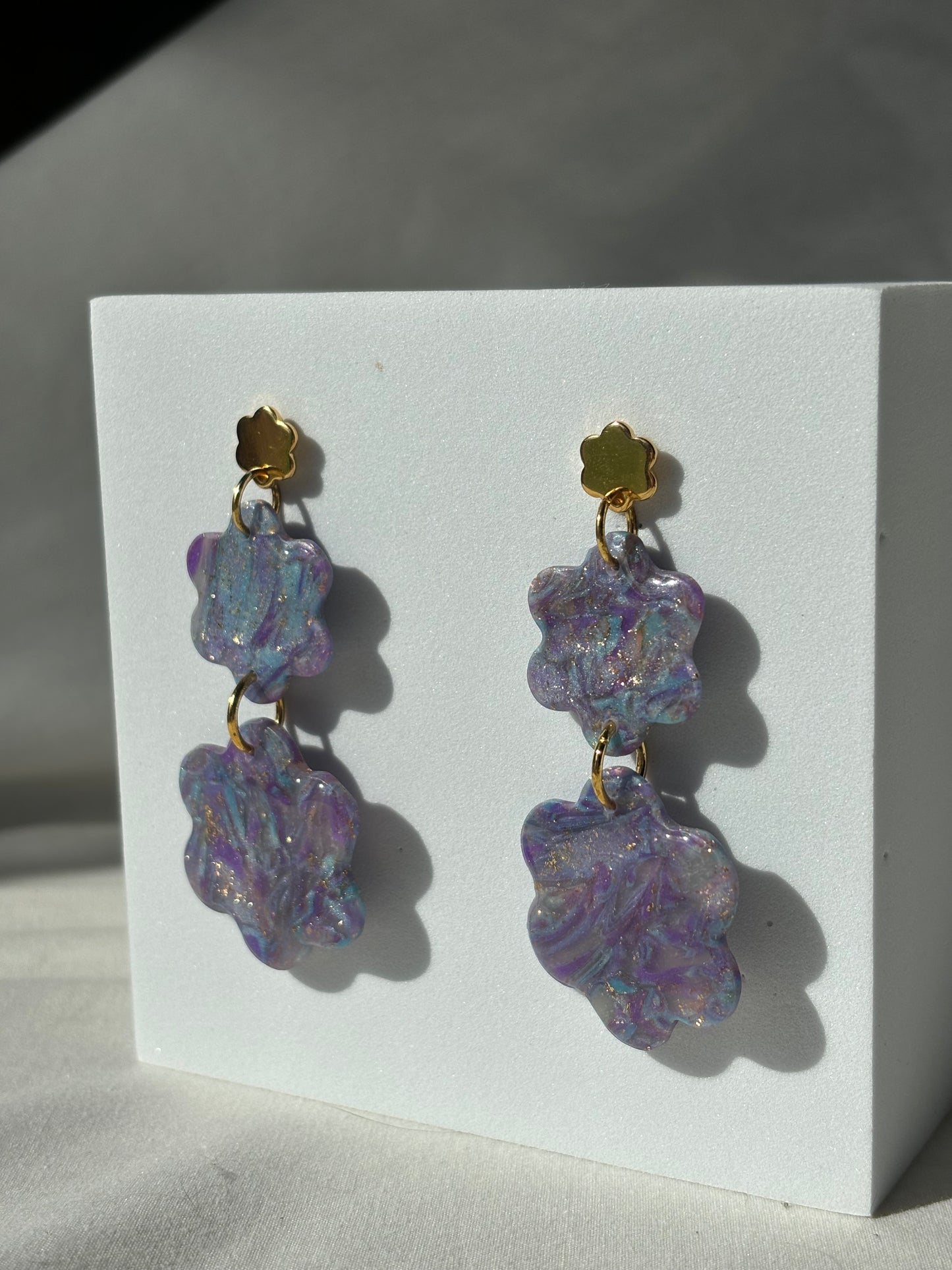 Blue Purple Swirl Transparent Colorful Polymer Clay Stud Earrings