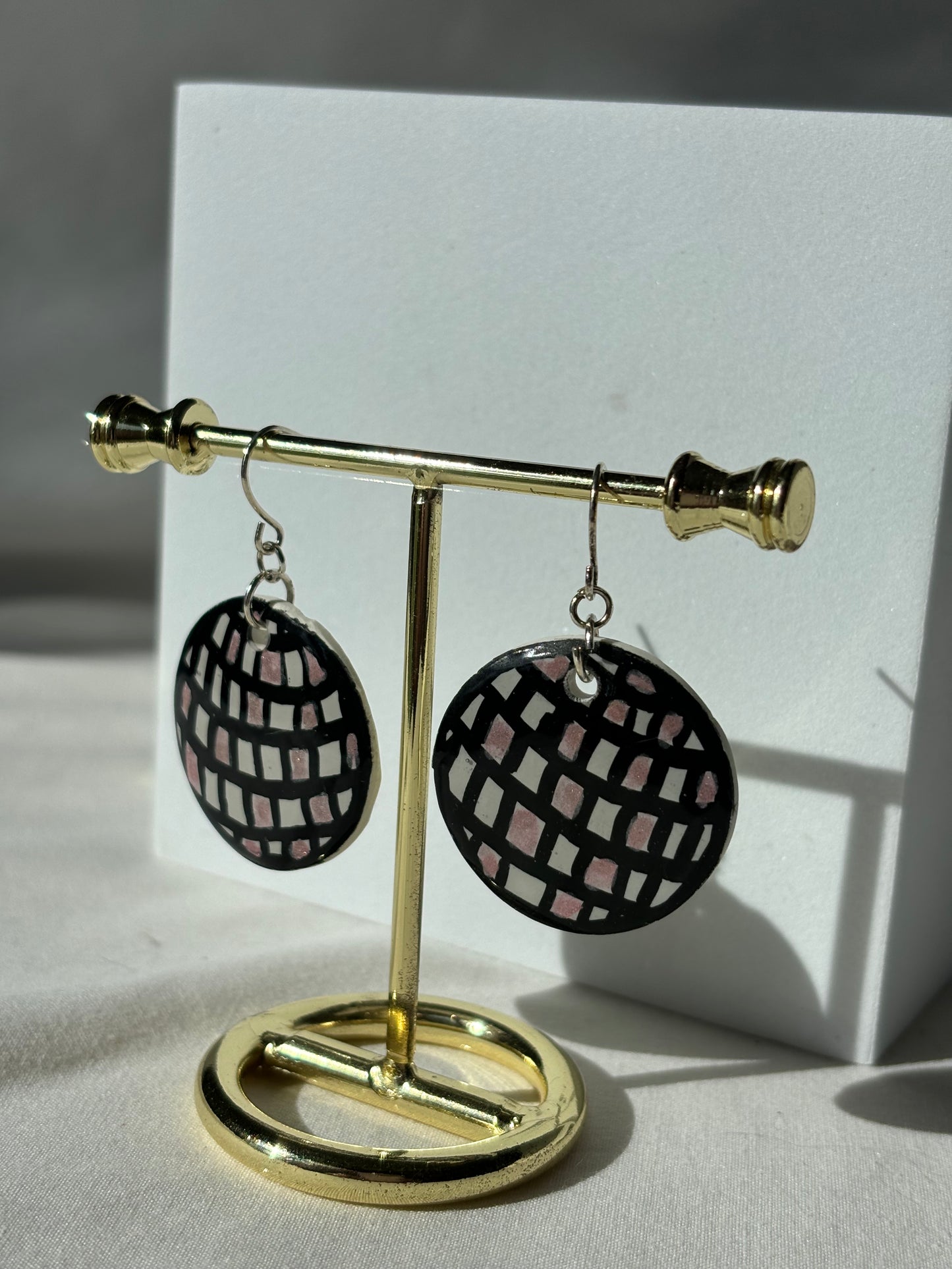 Pink Mirrorball Disco Shimmer Dangle Polymer Clay Earrings