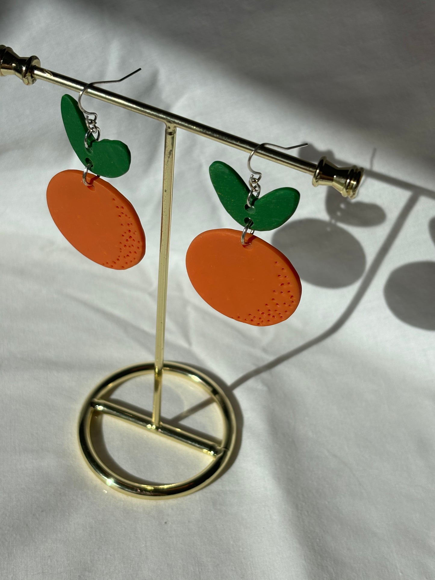 Orange Fruit Stacked Leaf Handmade Polymer Clay Dangle Earrings