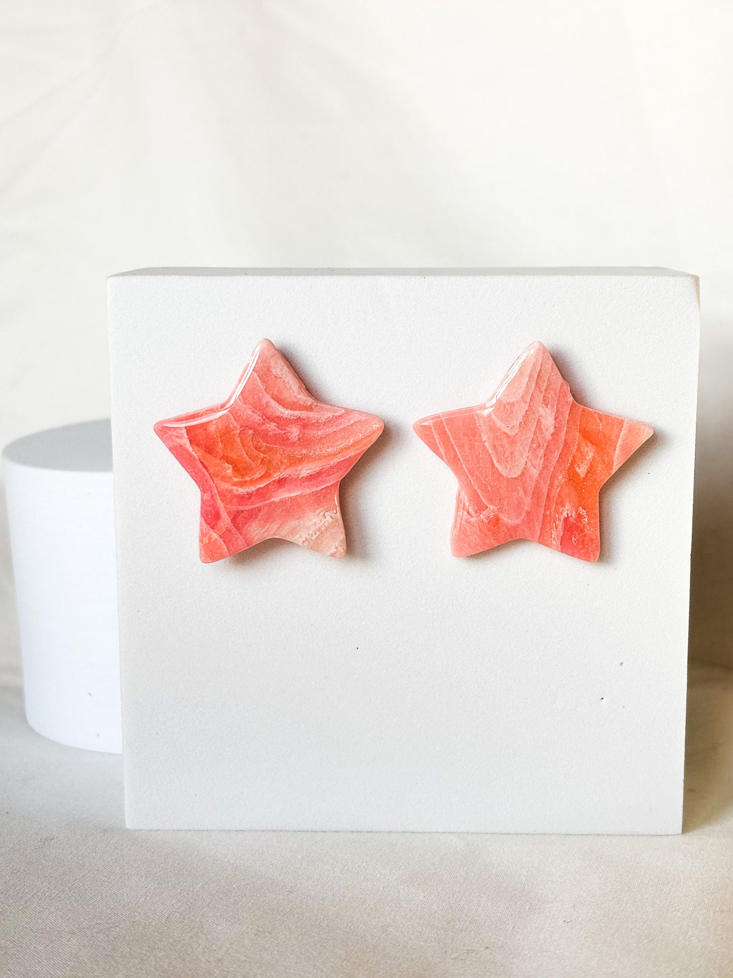 Swirl Pink Star Clay Stud Earrings