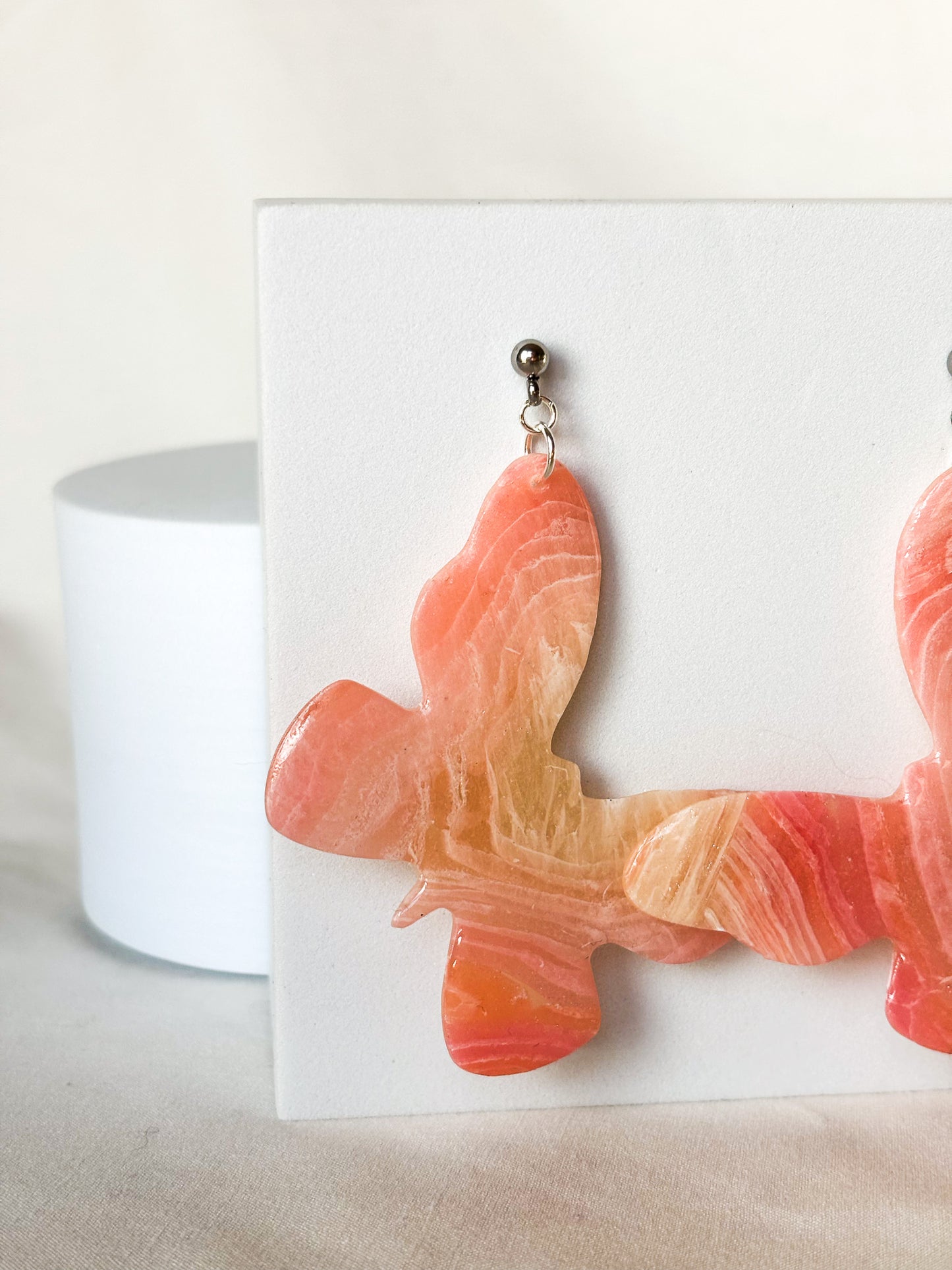 Transparent Pink Swirl Butterfly Stud Dangle Clay Earrings