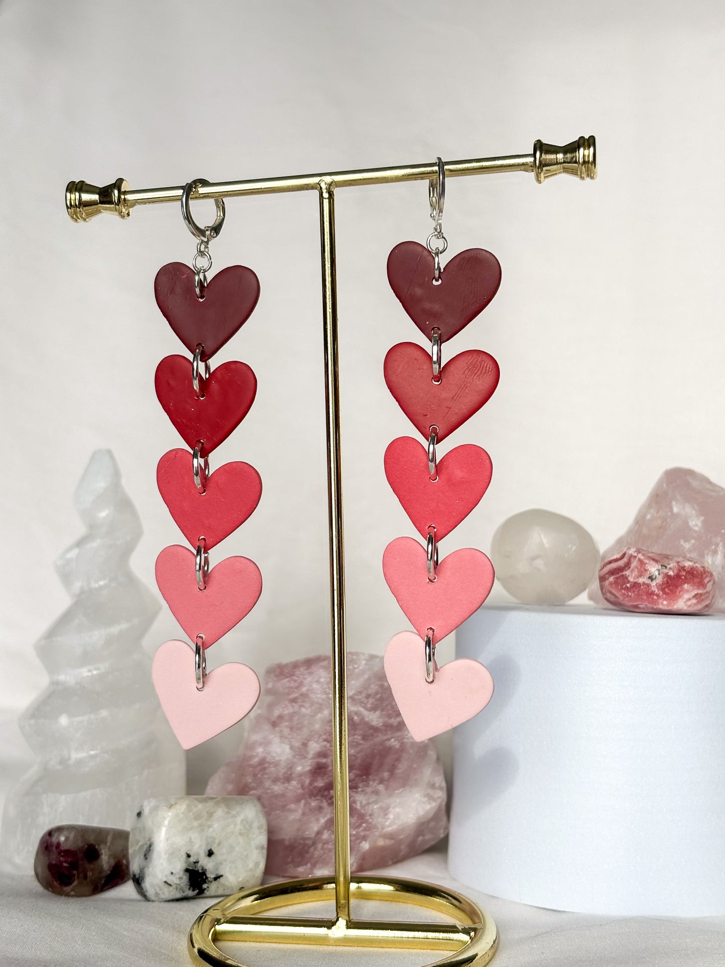 Pink Red Ombre Color Stacked Color Dangle Clay Earrings