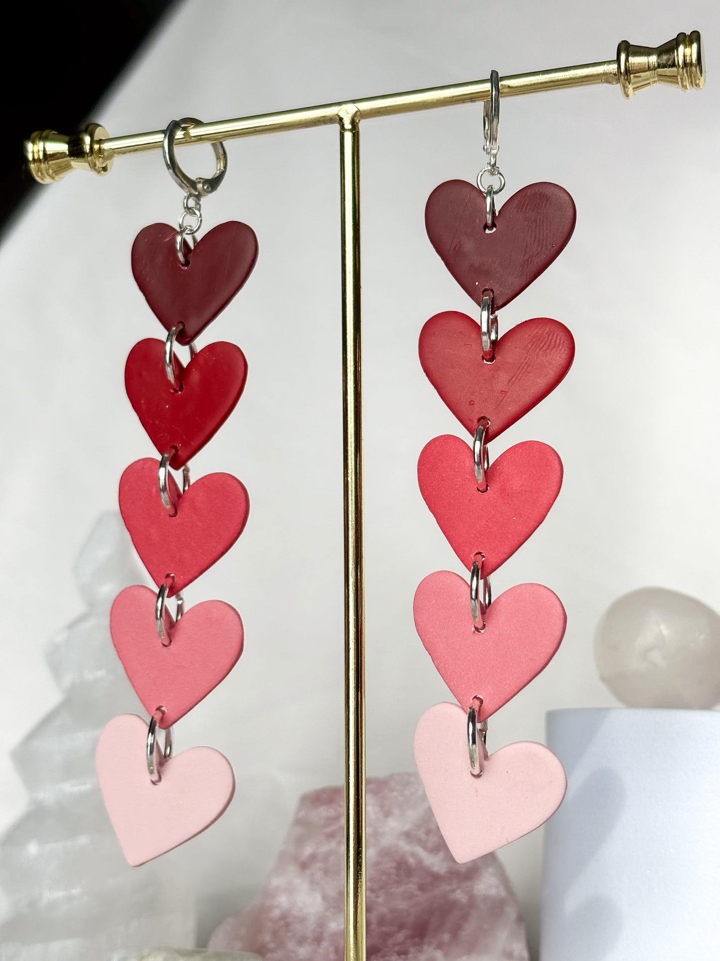 Pink Red Ombre Color Stacked Color Dangle Clay Earrings