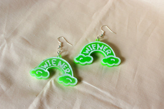 Glow In The Dark Wiener Rainbow Resin Earrings