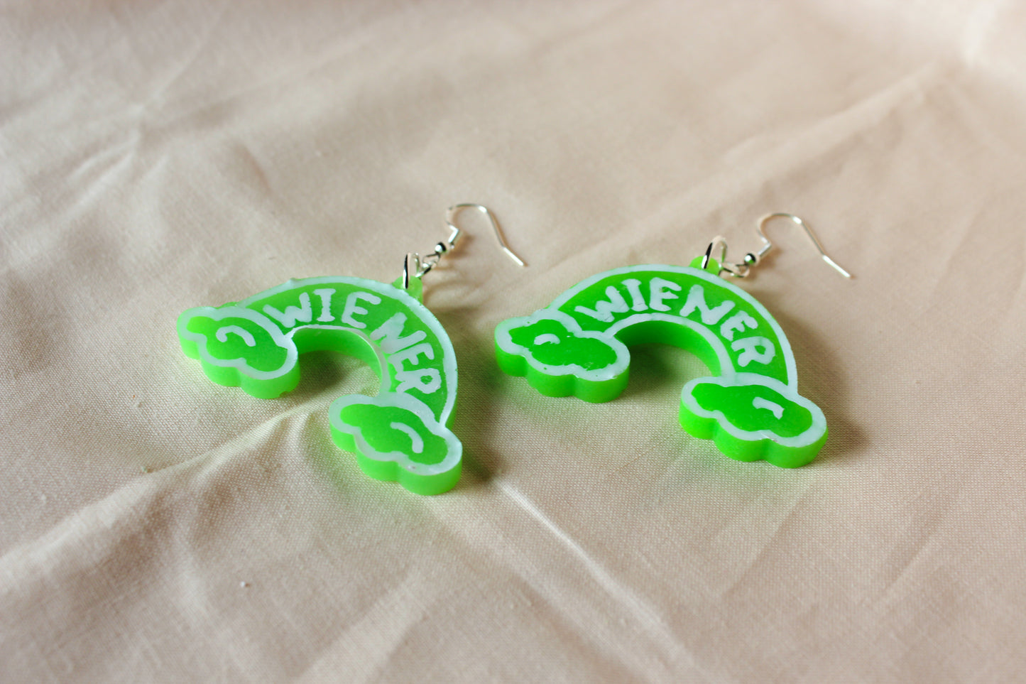 Glow In The Dark Wiener Rainbow Resin Earrings