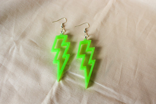 Glow In The Dark Lightning Neon Green Dangle Resin Earrings