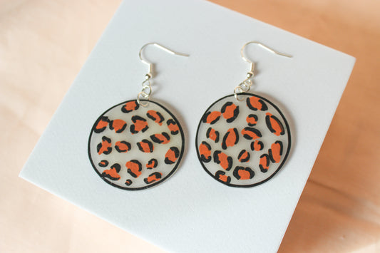 Hand Drawn Cheetah Print Shrink Plastic Brown Black Circle Earrings